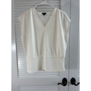 Ann Taylor Factory Blouse Sleeveless V-neck Ivory Wide Hem Band Women's Size L
